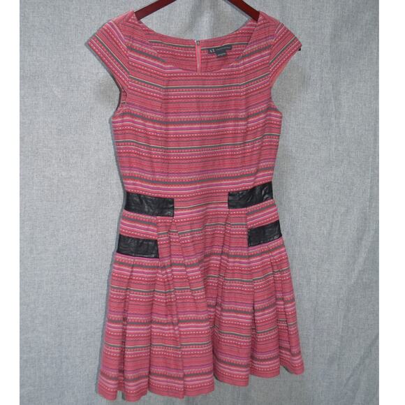 Armani Exchange Multicolor Striped Fit and Flare Dress Faux Leather Trim Size 4 - Picture 1 of 4